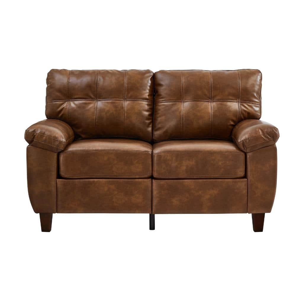 Modern Comfort 59 in. Wide Flared Arm Faux Leather Loveseat Sofa with Storage in Brown durable construction price history on PriceWatchPro
