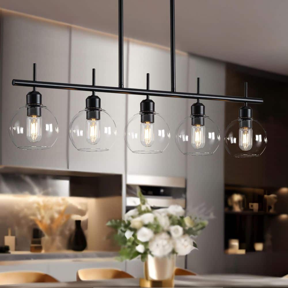 5-Light Antique Black Industrial Linear Chandelier Clear Glass for Kitchen Island and Dining Room price history on PriceWatchPro