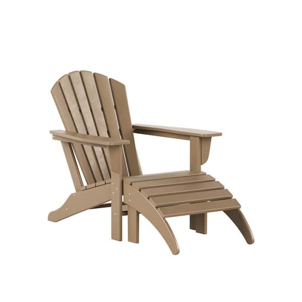 Mason Weathered Wood 2-Piece Poly Plastic Outdoor Patio Classic Adirondack Fire Pit Chair With Ottoman Set