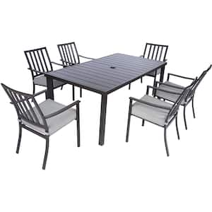 Carter 7-Piece Aluminum Outdoor Dining Set w/ Gray Cushions with All-Weather Frames, 6 Chairs, 72 in. x40 in. Slat Table