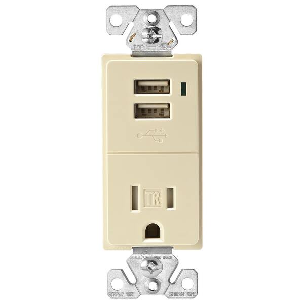 Eaton 15 Amp Decorator USB Charging Electrical Outlet, Almond