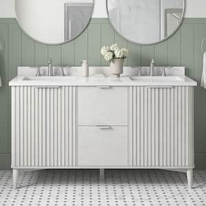 Gabi 60 in. W x 22 in. D x 34.5 in. H Double Sink Bath Vanity in Nordic Wood with White Engineered Marble Top