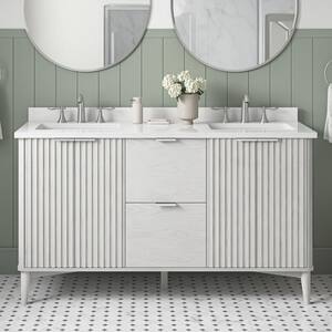 Gabi 60 in. W x 22.1 in. D x 34.5 in. H Double Sink Bath Vanity in White Wash with White Engineered Marble Top