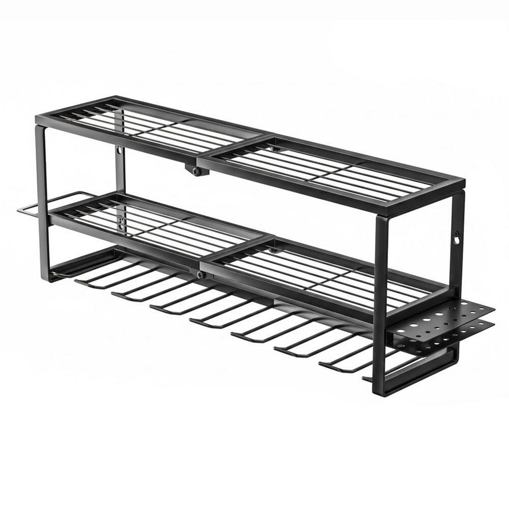 32 in. Black Metal Heavy Duty 3-Tier Tool Organizer Wall Rack with Charging Station Shelf for Garage Workshop price history on PriceWatchPro
