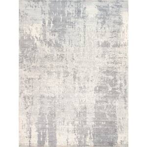 Mirage Grey/Ivory 10 ft. x 14 ft. Abstract Silk Area Rug