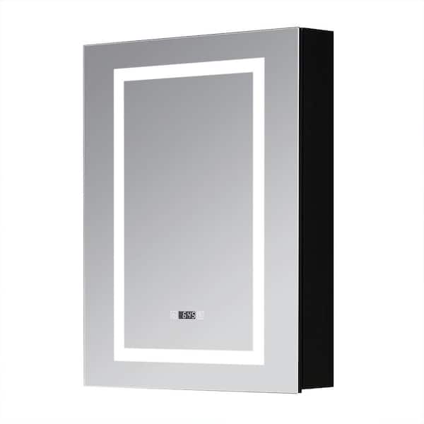 Maincraft 23.6 in. W x 31.5 in. H Rectangular Black Aluminum Recessed/Surface Mount Medicine Cabinet with Mirror and LED Light