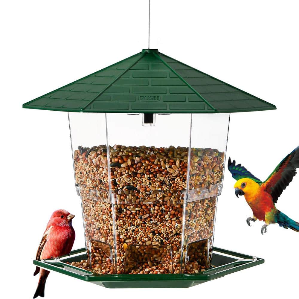 Large Capacity Green Plastic Squirrel Guard Hanging Wild Bird Seed Feeder -