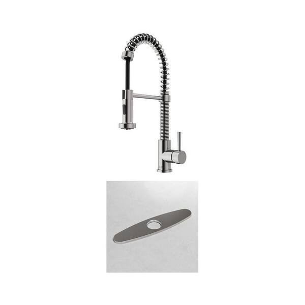 Edison Single Handle Pull-Down Sprayer Faucet and 10 in. Deck Plate in Stainless Steel (2-Piece Set)
