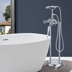 3-Handle Freestanding Floor Mount Faucet Claw Foot Tub Faucet with Hand Shower in Chrome