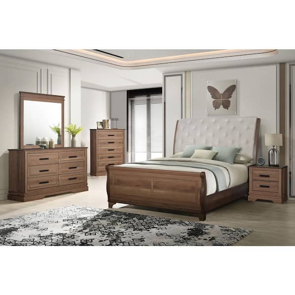 New Classic Furniture Conventy Hall 5-Piece Pecan Wood Queen Bedroom Set
