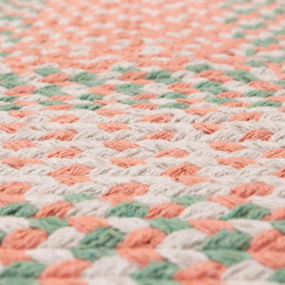 Handmade Coral and Green Cotton Braided Rectangle Rug