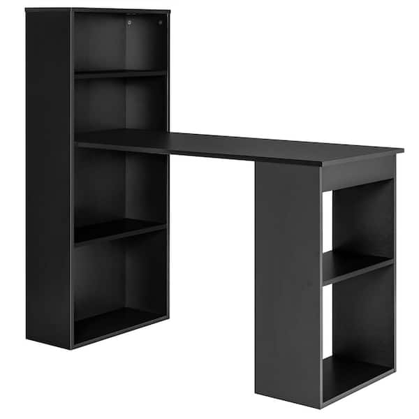 Costway 48 in. Rectangular Black Wood Computer Desk Writing Workstation Office w/6-Tier Storage Shelves