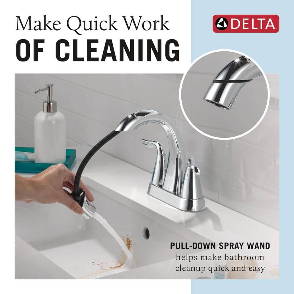 Chrome Dual Handle Pull-Down Bathroom Faucet with Sprayer