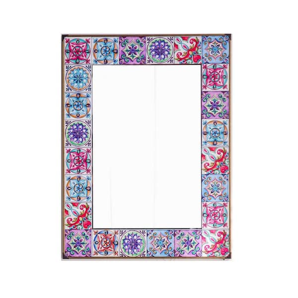 Unbranded 25 in. W x 32 in. H Medium Classic Rectangle Colorful Tile Framed Accent Mirror