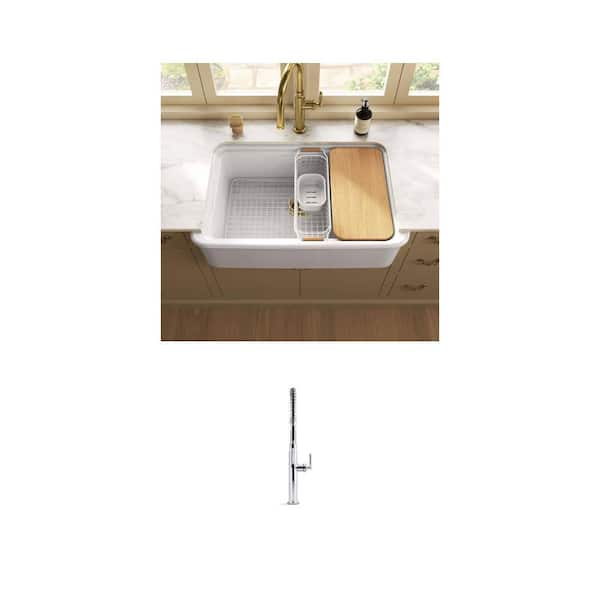 Edalyn Chrome Pull Down Sprayer Kitchen Faucet and Audrine 35.5 in. Farmhouse Fireclay Sink Combo