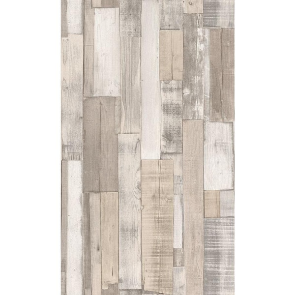 Washington Wallcoverings Distressed White Faux Wood Slats Vinyl Wallpaper