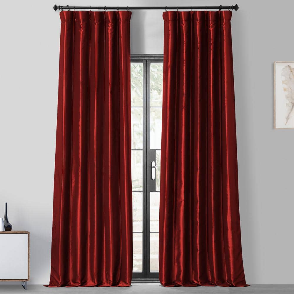 Exclusive Fabrics & Furnishings Syrah Solid Faux Silk Blackout Curtain - 50  in. W x 96 in. L Rod Pocket and Hook Belt Single Window Panel
