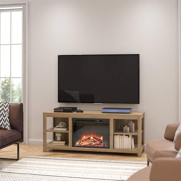 Ameriwood Home Eagle Hollow 59.61 in. Freestanding Electric Fireplace TV  Stand in Natural, Fits TVs Up to 74 in. HD61879 - The Home Depot