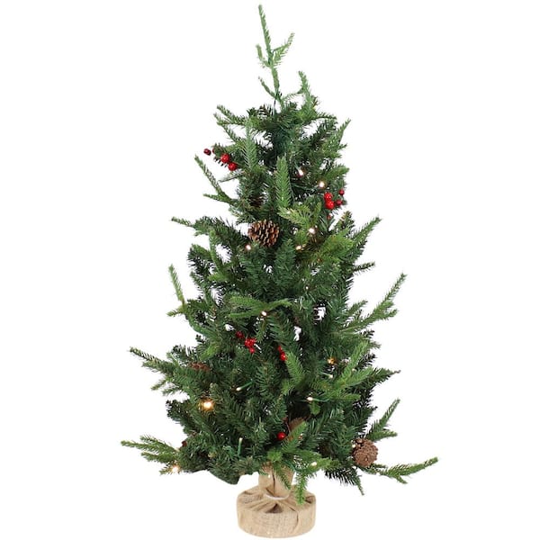 Sunnydaze Sunnydaze Natural Noel 3 ft. Tall Pre-Lit Artificial Christmas Tree