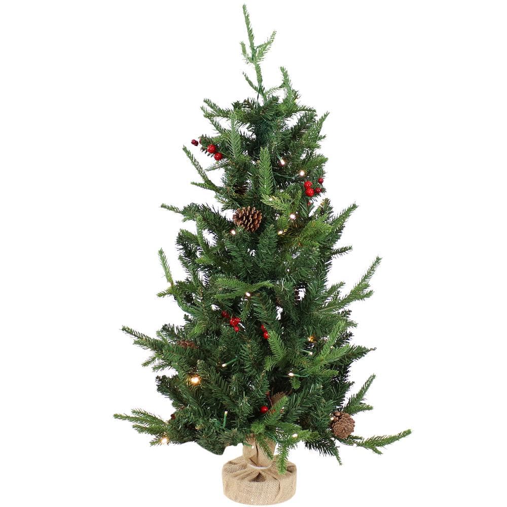 JOYIN 17.4 in. Tall Green PlasticandMetal Pre-Lit Tabletop Christmas Tree with Red DIY Kits