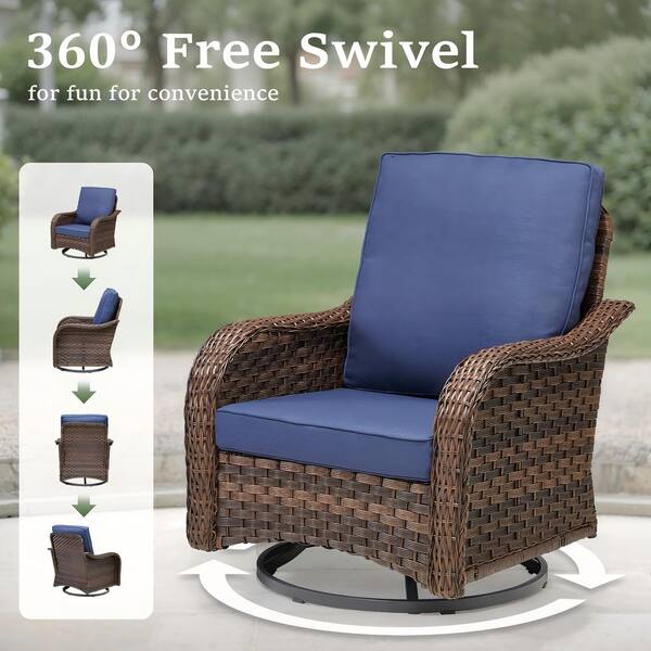 Buenaola 3-Piece Brown Swivel Rocking Chair Wicker Outdoor Patio