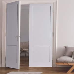 60 in. x 96 in. Craftsman Shaker 2-Panel Left Handed MDF Solid Core Primed Wood Double Prehung Interior French Door