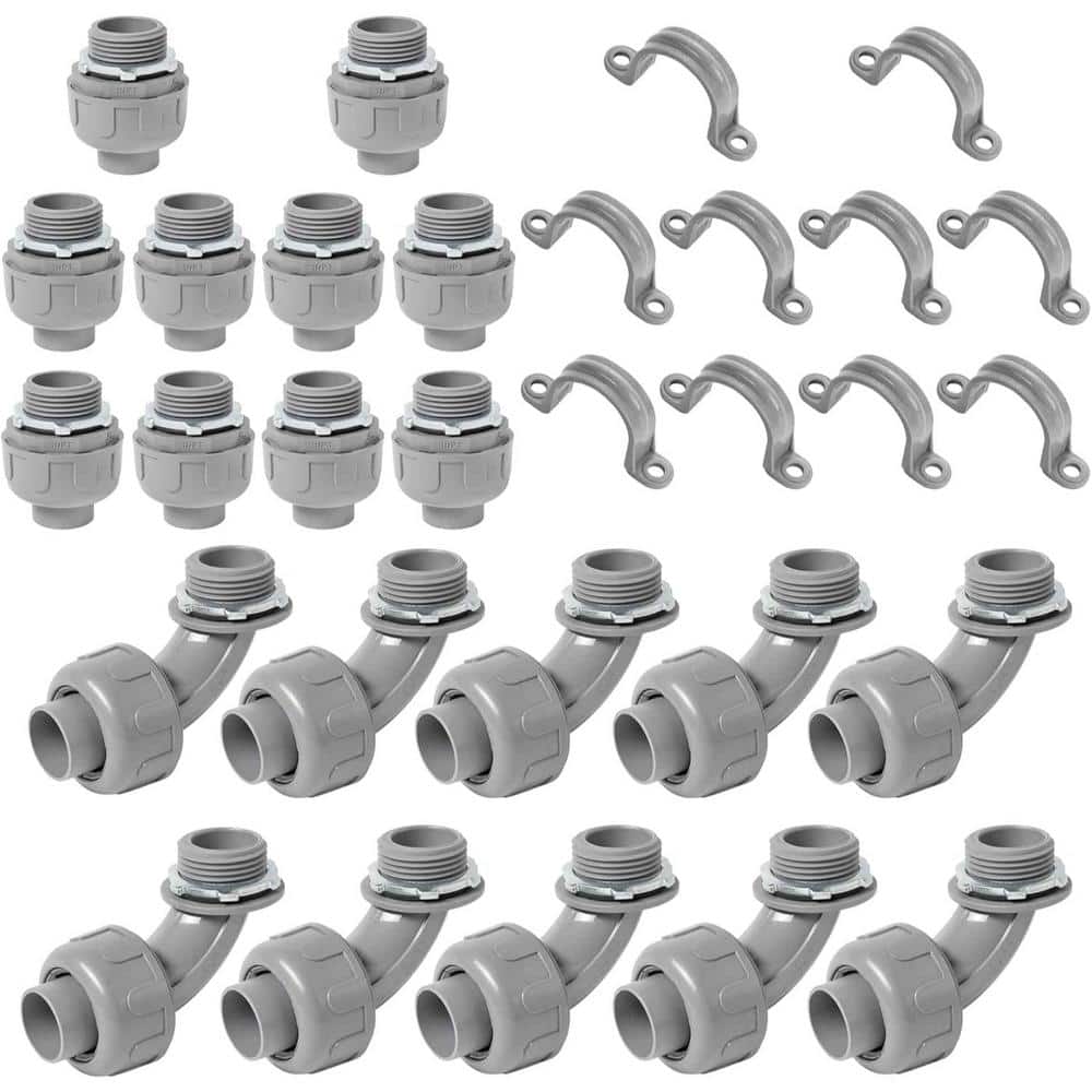 1 in. PVC Electrical Conduit Fitting, Liquid Tight Connector Kit with 10 Co