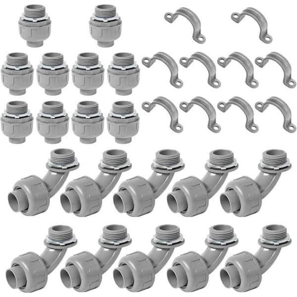 1 in. PVC Electrical Conduit Fitting, Liquid Tight Connector Kit with 10 Couplings, 10 90° Elbows and 10 Straps