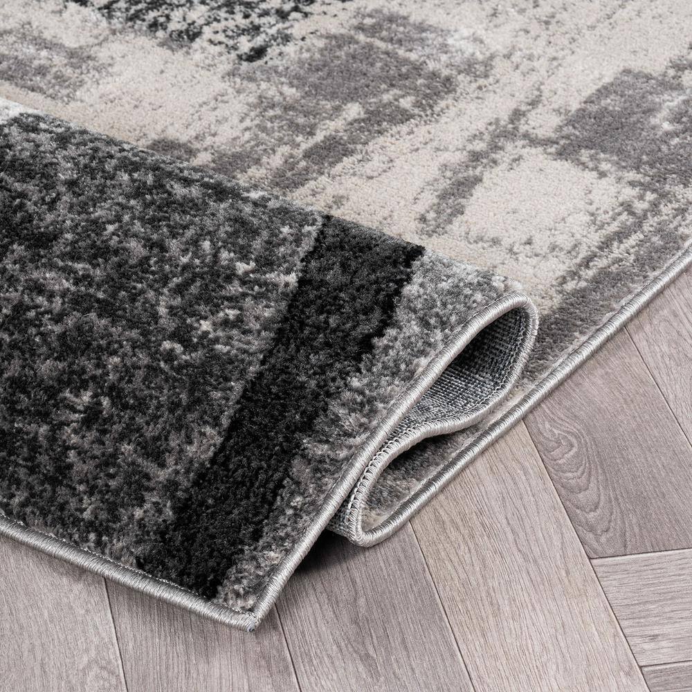 Cream and Gray Abstract Synthetic Area Rug 3'3" x 5'