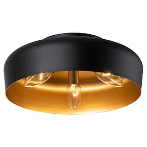 11 in. 3-light Modern Matte Black Flush Mount with No Bulbs Included