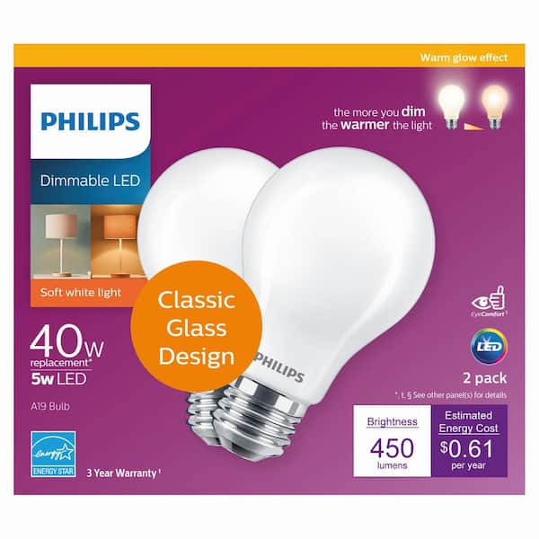 fertilizer hatch Skylight Philips 40-Watt Equivalent A19 Dimmable with Warm Glow Dimming Effect  Energy Saving LED Light Bulb Soft White (2700K) (2-Pack) 557595 - The Home  Depot