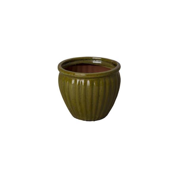 Emissary Ridge 8 in. L x 7 in. H Tropical Green Ceramic Round Planter with Drainage Hole