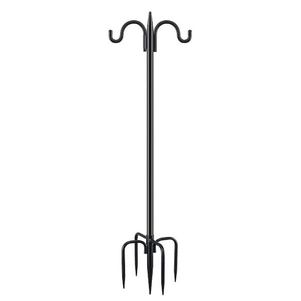 Double Shepherds Hook Bird Feeder Pole 92 Inch Heavy Duty Garden Outdoor Hook Black 3/4 Inch Thick