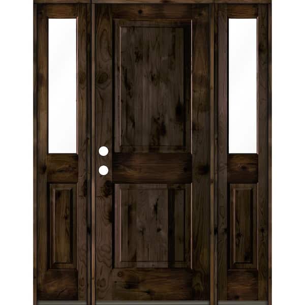 Krosswood Doors 60 in. x 80 in. Rustic Knotty Alder Right-Hand/Inswing Clear Glass Black Stain Square Top Wood Prehung Front Door