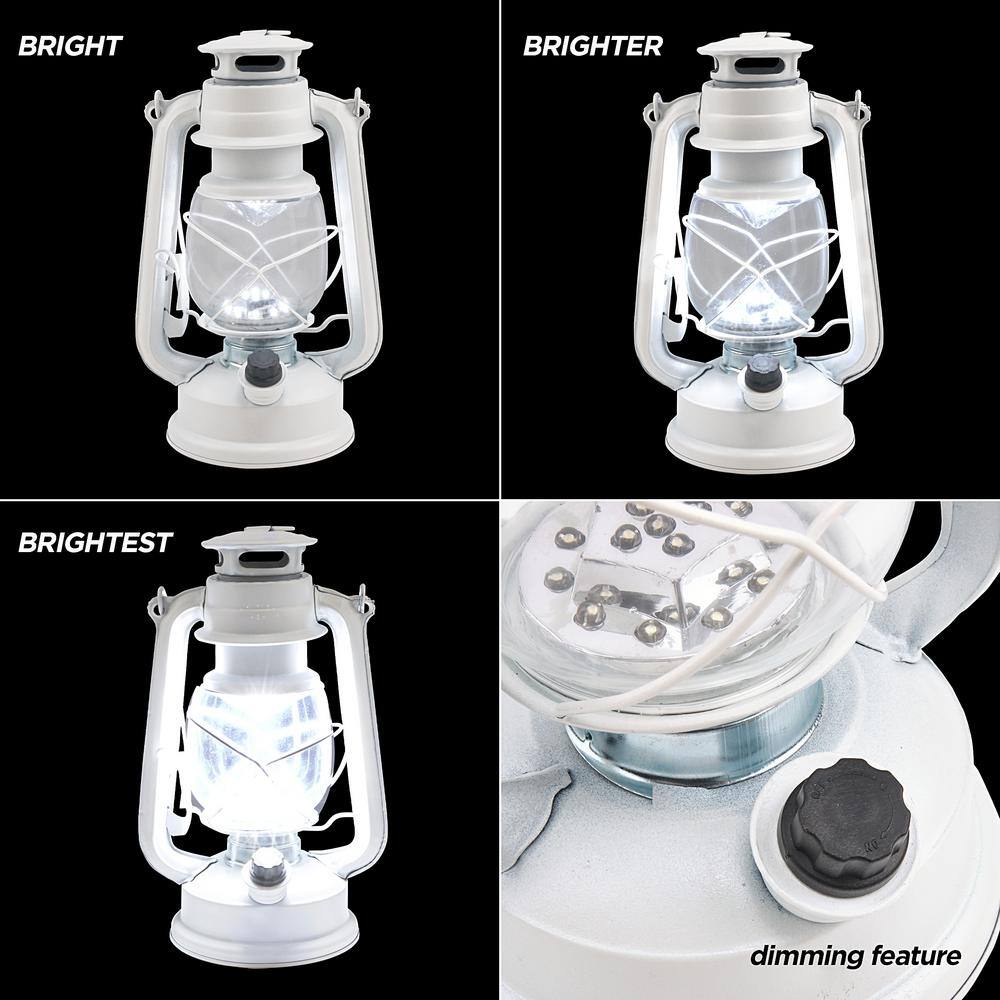 White 14'' Vintage Style LED Hurricane Lantern