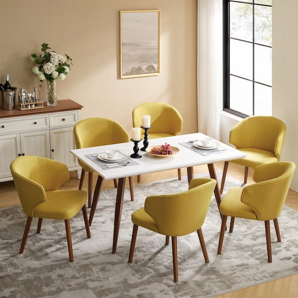 JAYDEN CREATION Nuria Mustard Upholstered Dining Chair with Wing Back and Solid Wood Tapered Legs (Set of 6)
