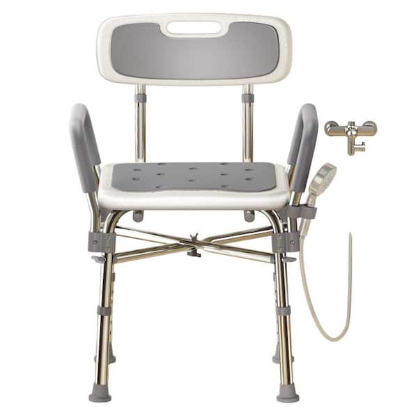Unbranded ComfortCare Series 22 in. W Freestanding Height Adjustable, Arms and Back, Non-Slip Feet Shower Chair 22 in. White