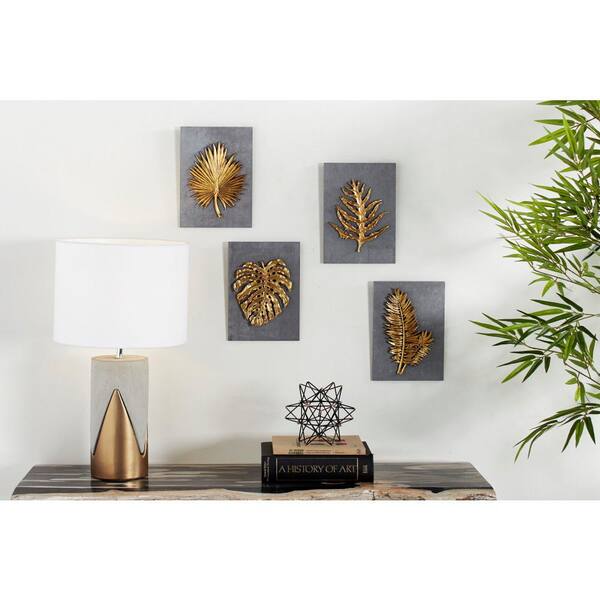 Litton Lane Metal Gold Floral Wall Decor with Gold Frame (Set of 2)