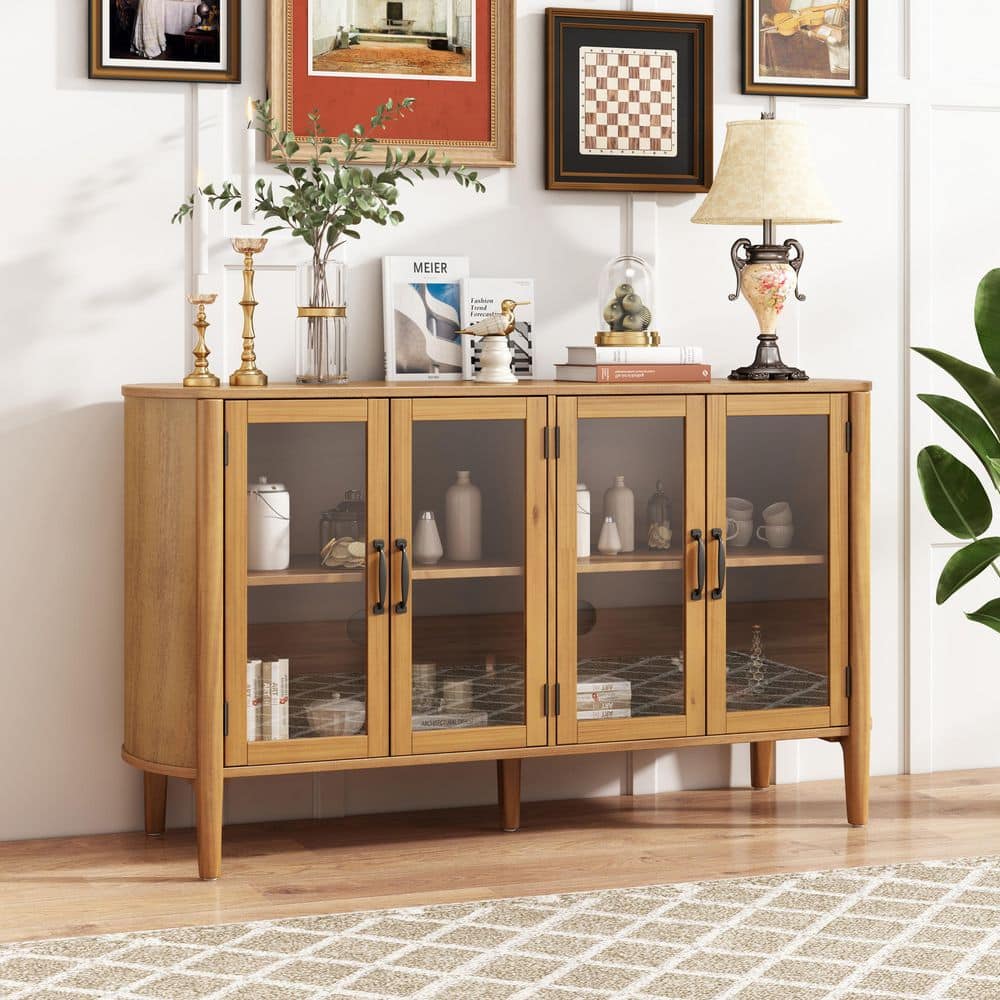 Earnest Modern Natural 33.3 in. H Sideboard Accent Storage Cabinet with Glass Doors, Adjustable Shelves price history on PriceWatchPro