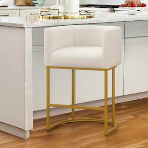 Jessica 26 in.Beige Modern Counter Bar Stool Fabric Upholstered Barrel Counter Stool with Gold Metal Frame