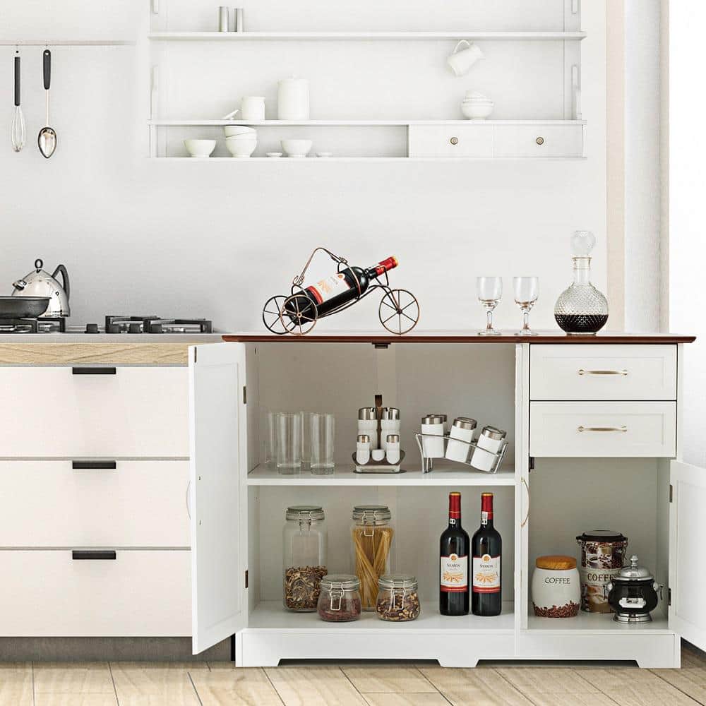 White and Vermilion MDF Kitchen Sideboard with Drawers and Cabinets