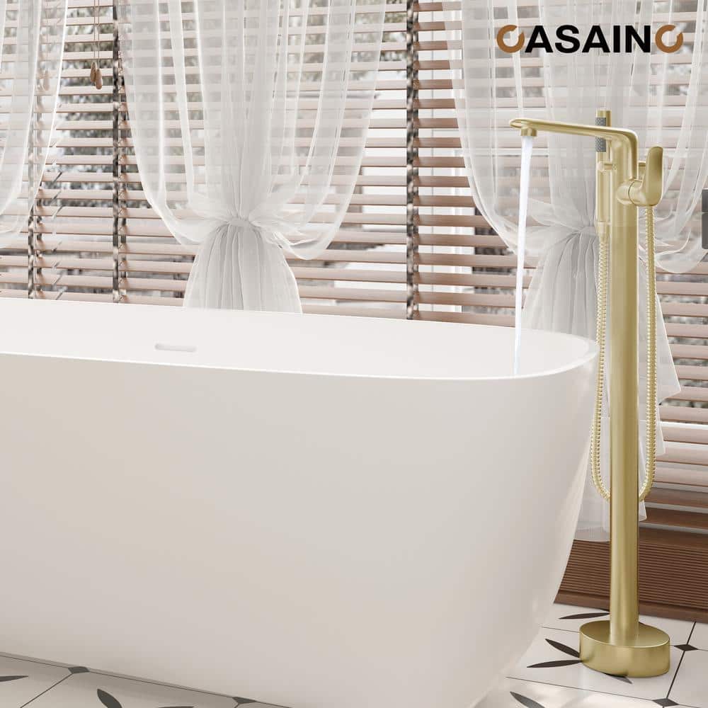 Brushed Gold Freestanding Bathtub Faucet with Handshower