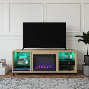 Cleveland Deluxe 64.75 in. Freestanding Electric Fireplace TV Stand for TVs up to 70 in. in Blonde Oak