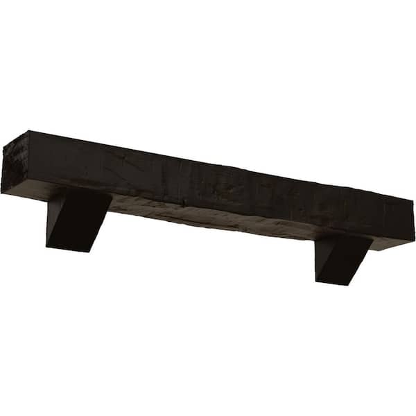 Ekena Millwork 4 in. x 8 in. x 7 ft. Hand Hewn Faux Wood Fireplace Mantel Kit with Breckinridge Corbels, Natural Ash