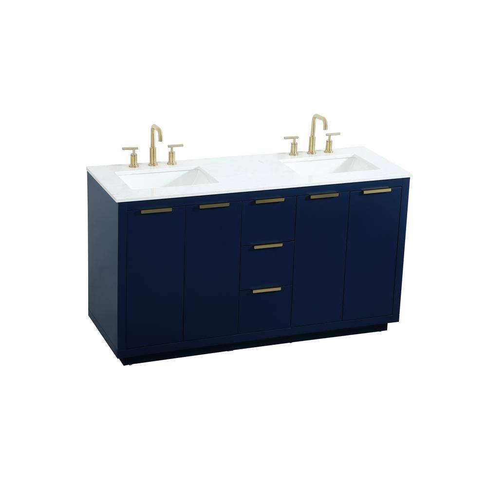 Blake 60" Blue MDF Double Bathroom Vanity with Gold Hardware