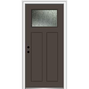 32 in. x 80 in. Right-Hand/Inswing Rain Glass Brown Fiberglass Prehung Front Door on 6-9/16 in. Frame