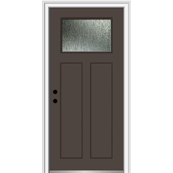 MMI DOOR 32 in. x 80 in. Right-Hand/Inswing Rain Glass Brown Fiberglass Prehung Front Door on 6-9/16 in. Frame