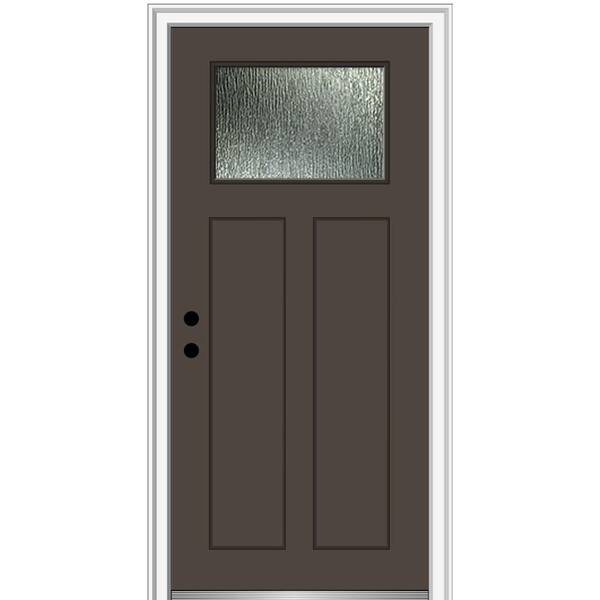 MMI Door 36 in. x 80 in. Right-Hand Inswing Rain Glass Burgundy Fiberglass Prehung Front Door on 6-9/16 in. Frame