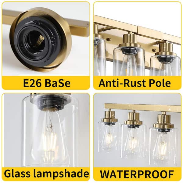 51 in. 8-Light Golden Vanity Lights, Wall Sconces with Clear Glass Shades, Modern Bathroom Fixture, Bulbs Not Included