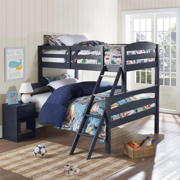Dorel Living Brady Twin Over Full Graphite Blue Wood Bunk Bed